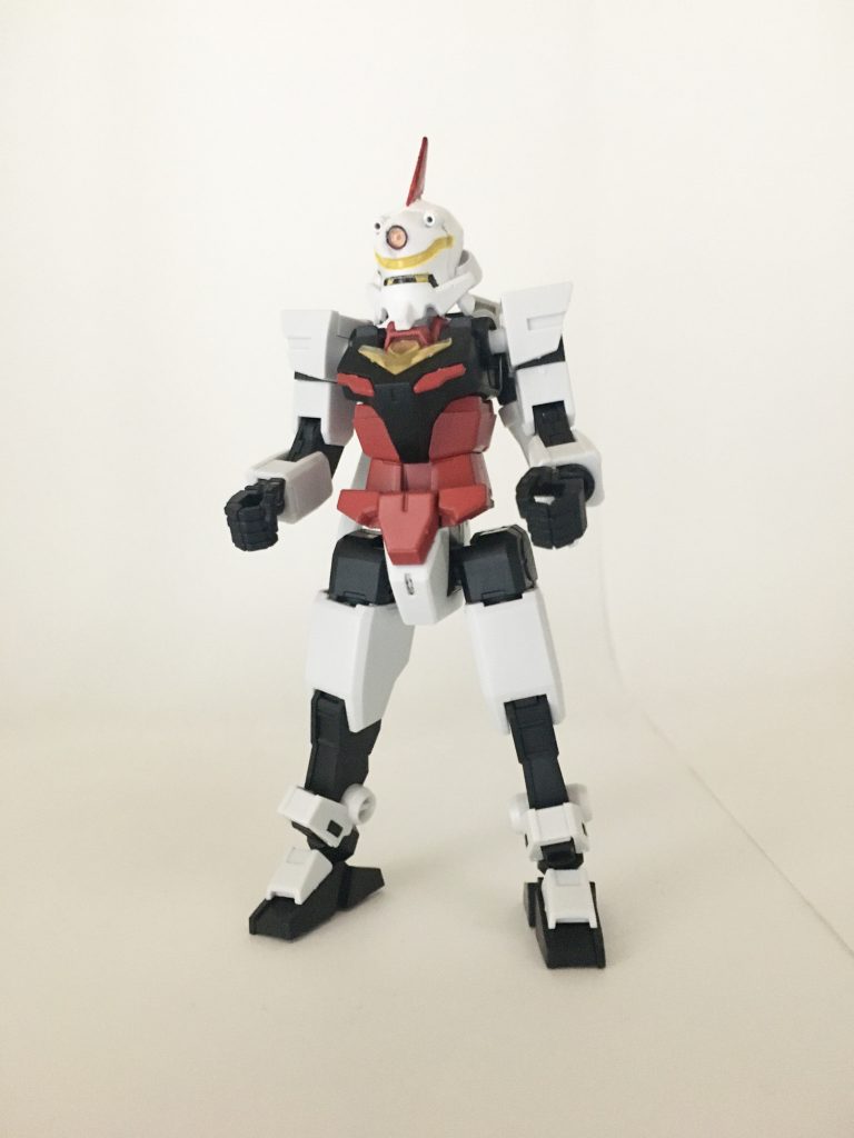 ネェルコアガンダム、正面。コアガンダムを元に新たに製造された小型MS。コアガンダムとは頭部の形状などが異なるものの、追加装備によってあらゆる局面に対応するところは共通している。使用機材はコアガンダム(リアルタイプカラー)とアヘッド。