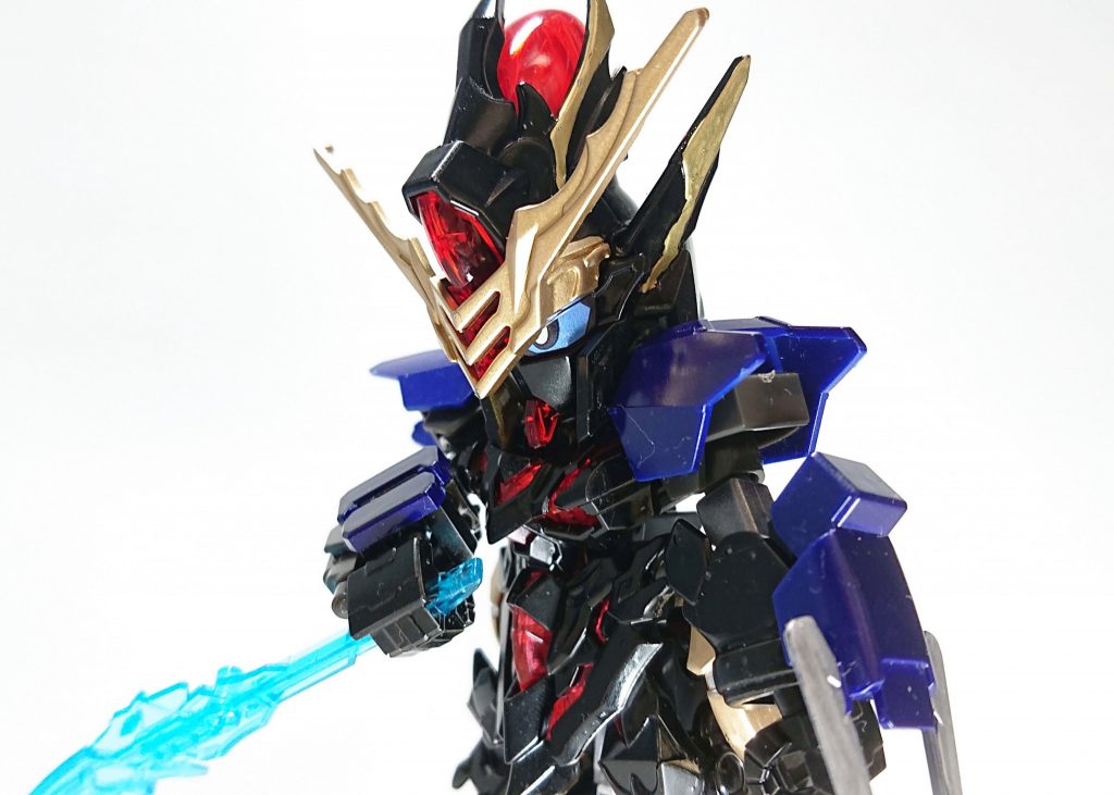 使用キット三国創傑伝・周瑜アカツキ三国創傑伝・劉備ユニコーンガンダム三国創傑伝・趙雲ダブルオーガンダムSD・ガンダムバルバトスDXEXスタンダード・ガンダムエクシアバルバトスは形態再現用装備が結構余剰で出ていたので今回は多めに採用しました。視認性の悪さを意識しているので、色の塗り分けは控えめにしています。