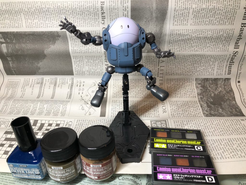 基礎塗装後と、フィルタリング・ウェザリングで使ったマテリアルです。 