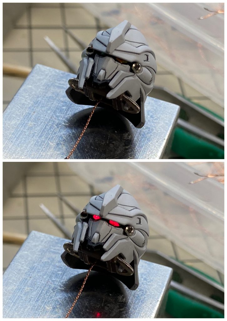 ツインアイキットをUVレジンで複製して透明化してあります。非常に奥まってるので角度によってほぼ見えないw