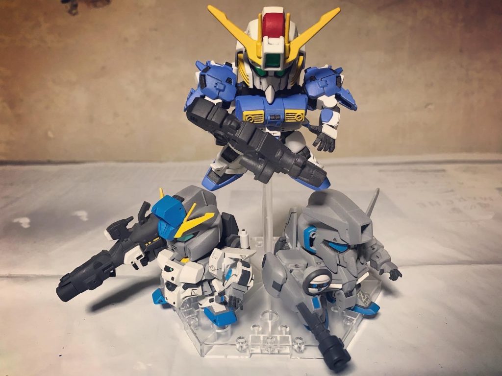約30年前にモデルグラフィックスの作例を真似して作った、BB戦士 Zプラス、FAZZと並べて、SDガンダムセンチネル3銃士を再現！