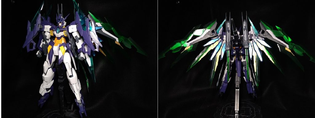 前面・背面大きな変更点は背面のウィングスラスターを腰部に装備し、ソードビットに見立てた分離可能な武装を複数装備させた