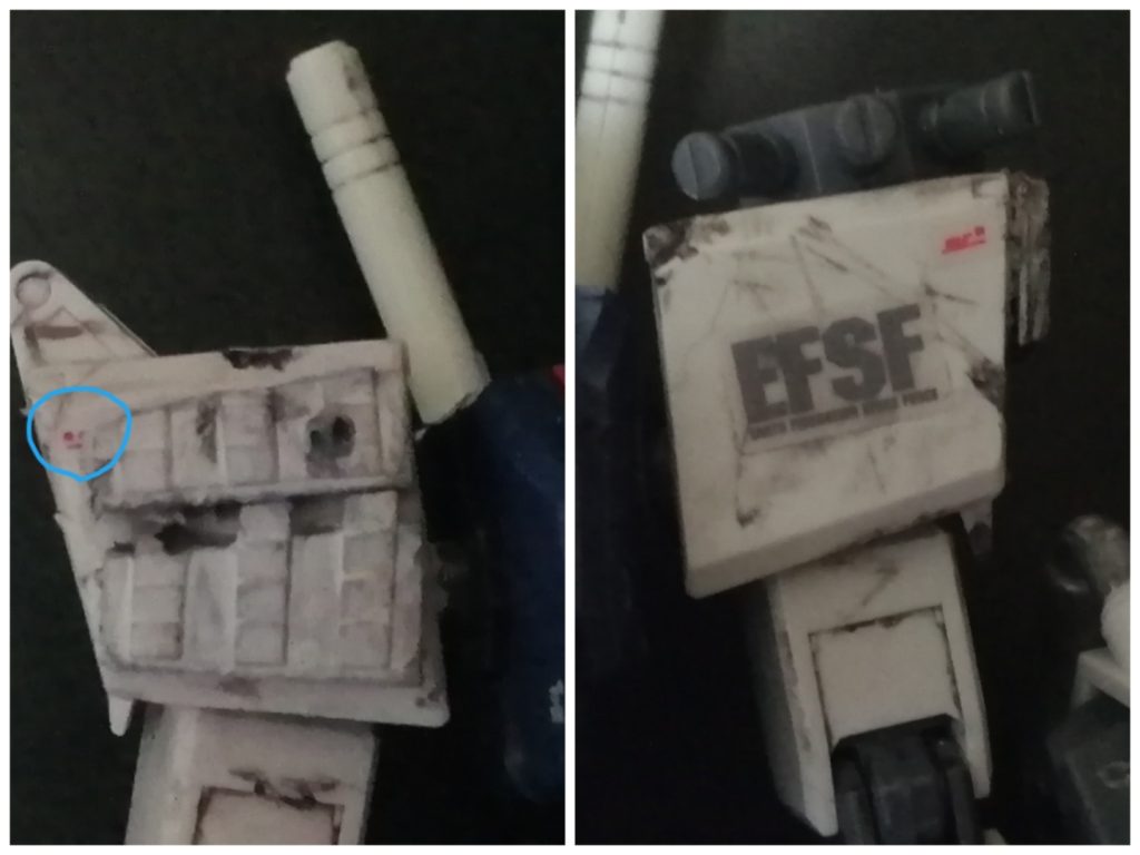 元々ウェザリングと被弾跡を付けるだけのつもりだったので右肩装甲の下にもデカールや被弾跡があります