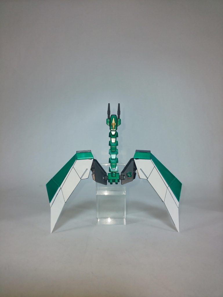 フーティエ装備単体。キャラクターモチーフカラーの緑と、武器的な観点から灰色を配色しました。わりと可動するので大きく開く事で前から何とか見えるようになります。