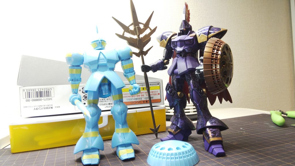 ギャンスロットと並べて比べてみる。こうした方がかっこよくなるだろうのお手本うちにHGギャンは無かった笑