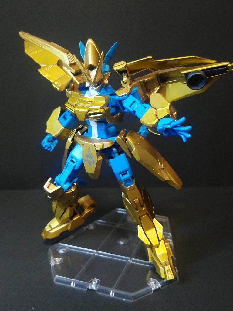 プラズマシューート！最近はこれが目立った技の印象。前垂れの紋章はちょっと汚いけどマスキングで頑張りました。肩裏のスラスターが控えめなのはX抗体との兼ね合いで渋々減らしました。腰バインダー内はちゃんとあります。