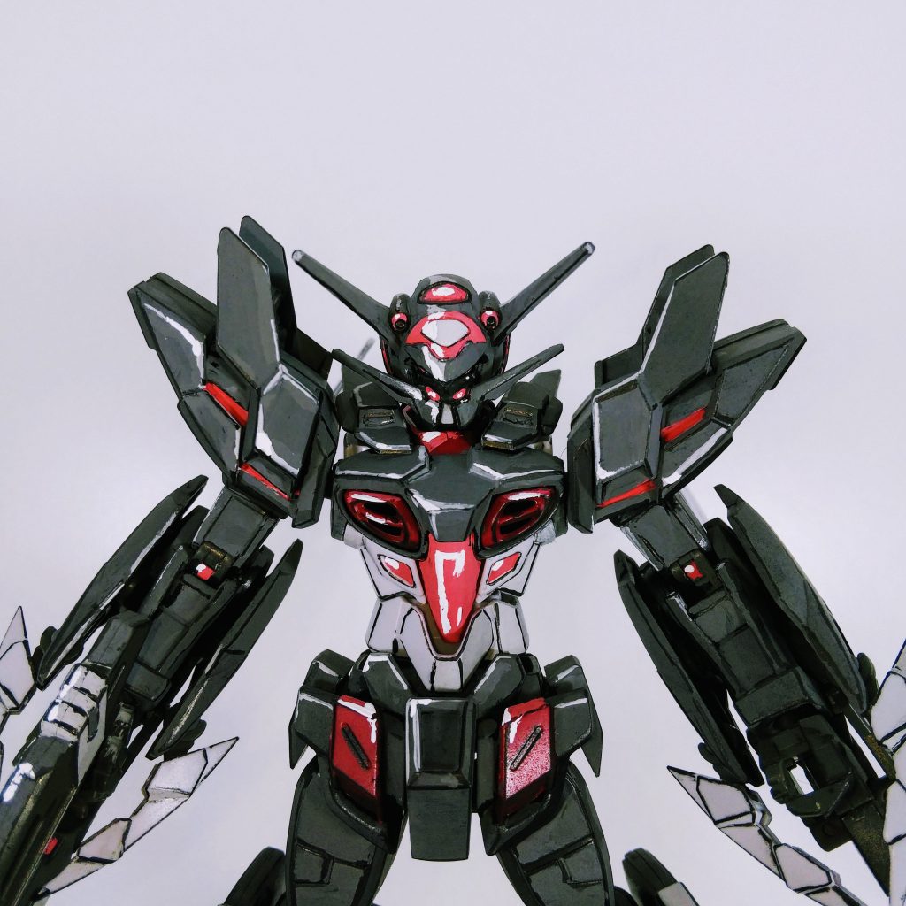 フレームと白パーツ以外は、すべてアクリルガッシュで塗装しています。股間のクリアパーツは紛失しています・・・。