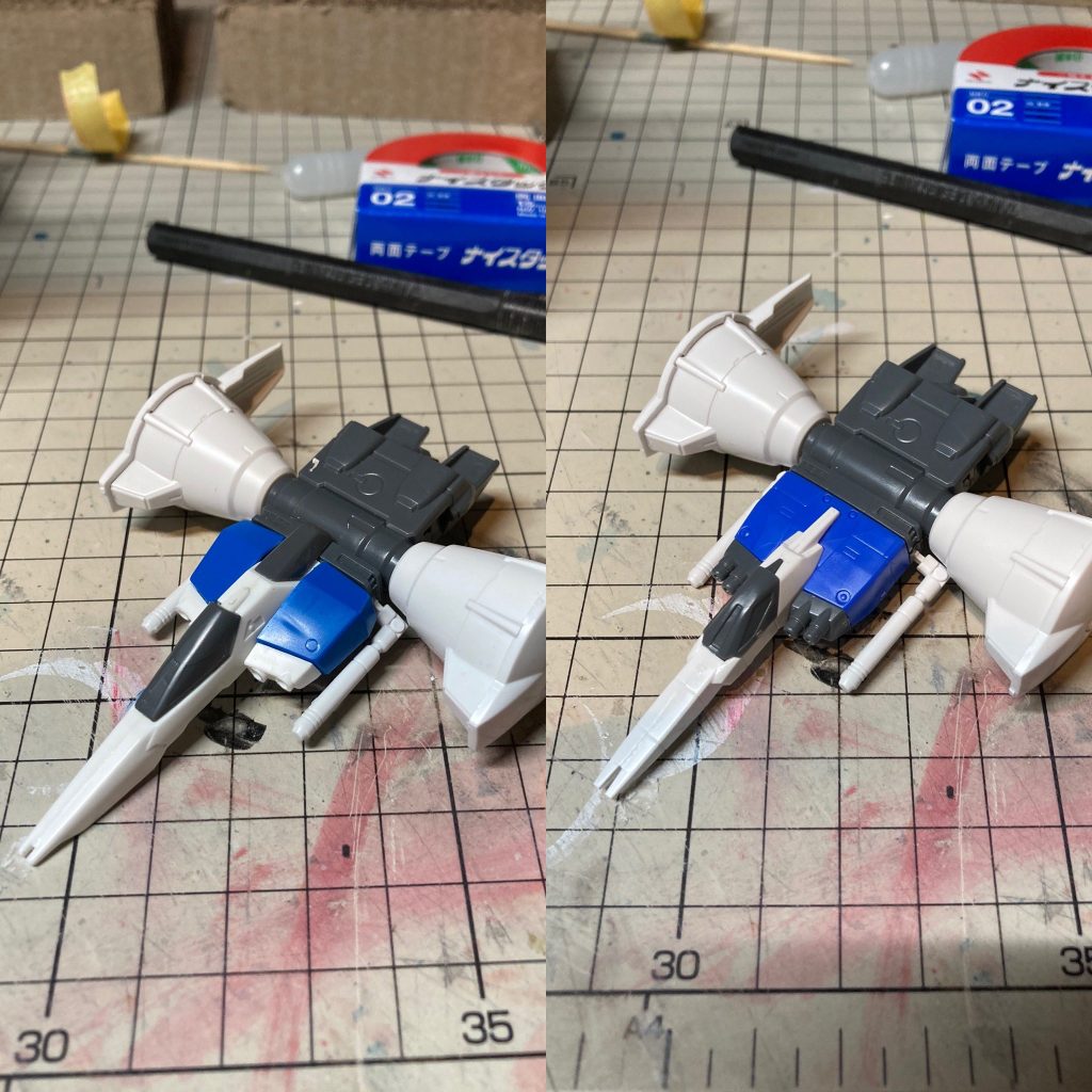 コアファイターは機種部分は旧キット、機関部はＨＧＵＣから。