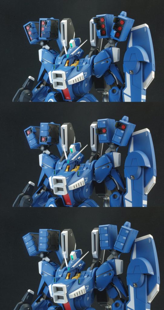 ミサイルコンテナの扉はそれぞれ独立して開閉するように切り離し。胸部の追加センサーも確認できます。