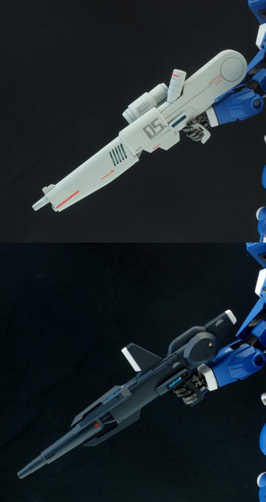 ビームライフルはキットのもの(下)と連邦Verのものを用意。連邦Verはもちろんスクラッチ。