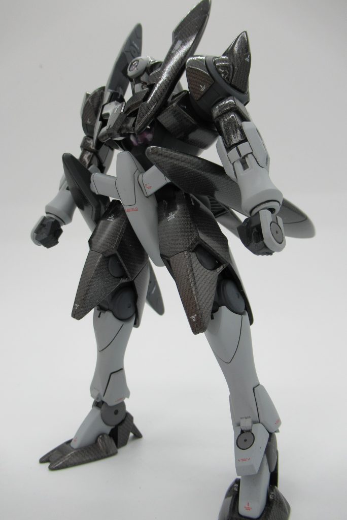 正面。ジンクスのクラビカルアンテナがかなり広い曲面を持ったパーツなので、カーボン風塗装がよく目立っていい感じがします。