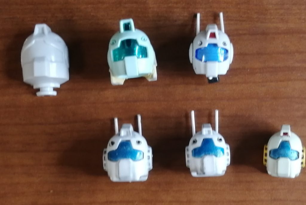 どんどんスリム&スタイリッシュになっているガンプラですが、頭部を比較すると顕著で、上の段がキット変遷、左から 旧キット、HGUC、MSDです。下の段は3Dプリンタで作り比べた頭部で、今回はMSDに合わせた真ん中を採用しています。下段一番右は前作ジムライトアーマー用に作成した頭部ですが、真ん中の大きさに統一しようかなと考えています