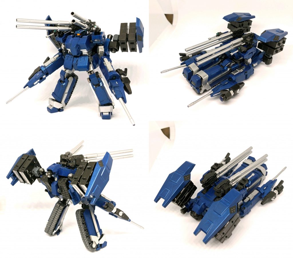 青ノ使い魔「ブルーファミリア」(コード.FB)「重火力に特化したロト、腕部の内蔵武装全てを排除した後、センサーユニットとビームキャノンを搭載し、各部位に追加武装を施してある。」カラーリングは青をメインとし一部を白色をイメージしたシルバーで塗装、後述のホワイトファミリア同様、各部に取り付けられた追加武装は他キットより流用しました。