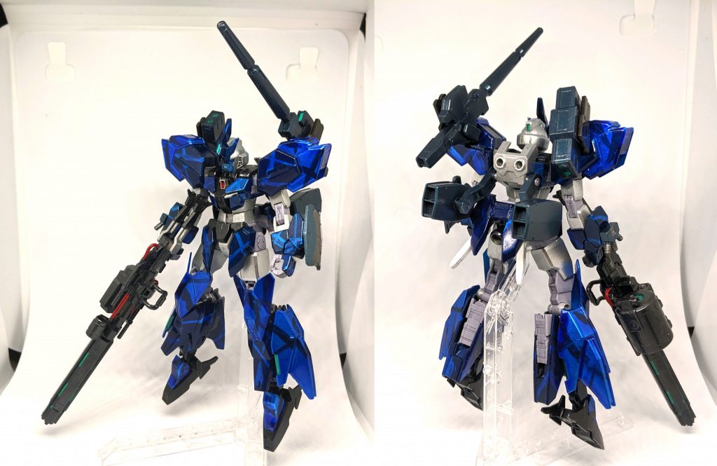 「コアガンダムの性能に目をつけた謎のGBNプレイヤー アーデルがコアガンダムを分析し、戦闘データを元に建造したコピーモデル。再現度は高いものの総合的なスペックはオリジナルの方が高く、プラネッツシステムも非搭載な為、換装することは出来ない。しかしそれでも戦闘能力は十分に高く、装甲表面に使用された特殊塗料はビーム・実弾に対して高い防御性能を誇る。また、ネプテイトユニットがベースになっているのにもとある理由がある。」友人から貰ったは良いものの、改造が難航していたコアガンダムを自分なりにカスタムしました。