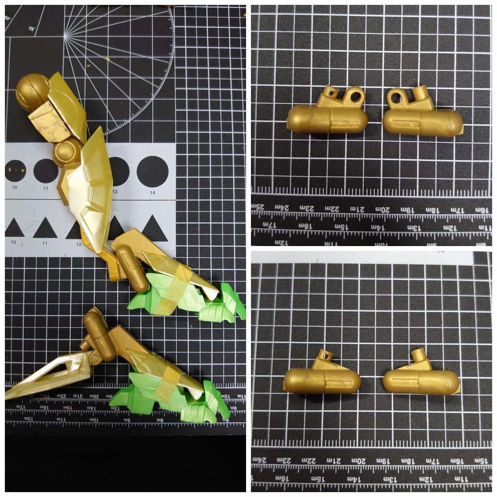 次に足です。も少しどっしりさせたかった感じです。元のパーツをどうにかして活用出来ないかと頭をひねった結果一部切り飛ばして、反転させてみたらうまくハマりました。