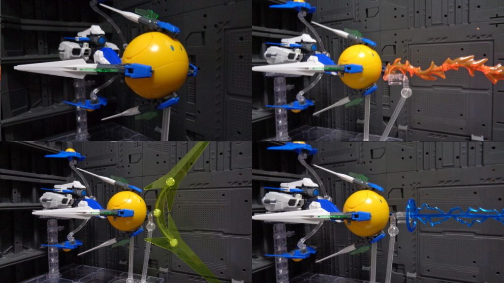 ④ハロフォース「バイドの切れ端」から抽出した純エネルギー体にコントロールユニットを打ち込んで制御した攻防一体の兵装。敵弾に対するシールドとして使用する他、触媒としての機能を持ち、エネルギーを別の形態へ変化させて打ち出すことが可能。ハロの形状をしているのは研究者の趣味。痛設定はココマデ!