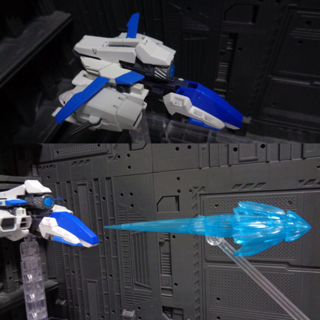 ③波動砲波動砲ユニットのクラビカルアンテナを展開、機体前面にGNフィールドで力場を形成し、GN粒子を超々高濃度に圧縮、ベクトルを加えて放出する兵装。通常はGN粒子圧縮の為にチャージが必要だが、TRANS-AM起動時には連射が可能。