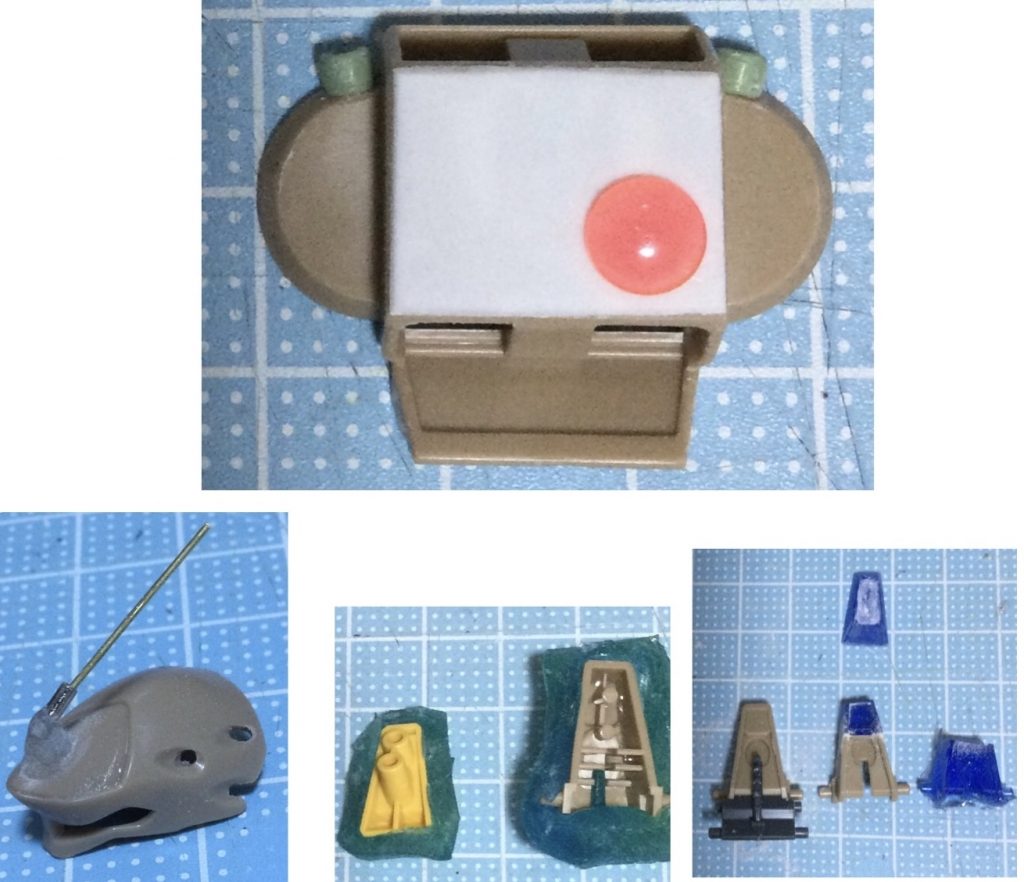 頭部のディテールアップ、バックパックのネイキッド化、キットのままでは欠損する右肩パーツの復元などがメイン作業になりました。（他、基本工作ももちろん）