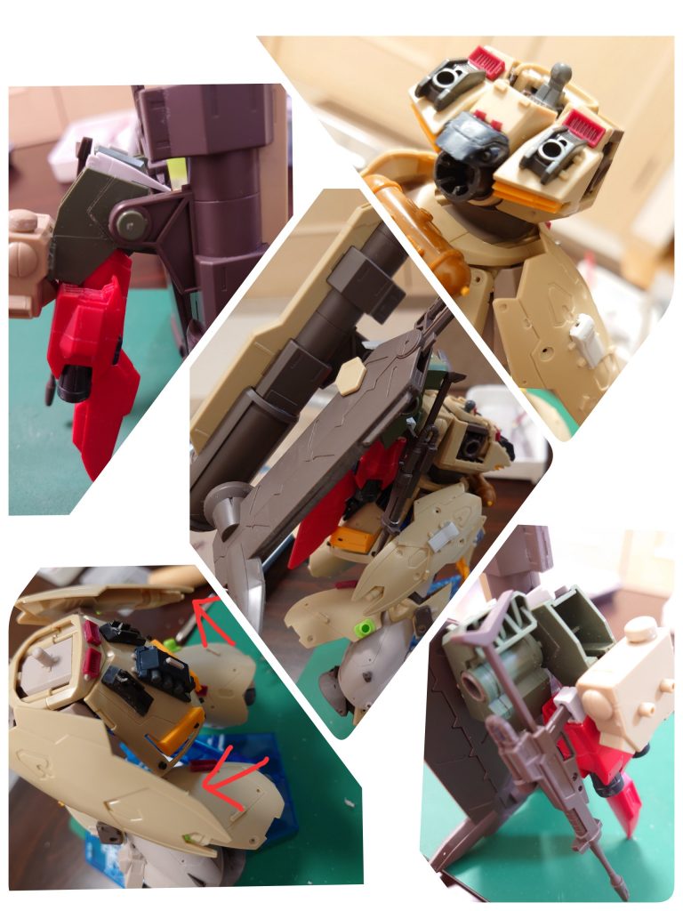 バックパックはデザイン見ながら、もりもり!滑腔砲を両サイドから打てるように、シールドは2個使用!