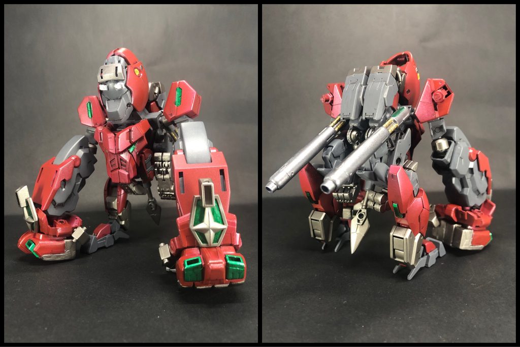 ゴリラ型MA「サルトビ」コアガンダム・ハヤテが使役するゴリラ型のMA。(MAについてはカエルの方を参照)ジライヤと同じくAIを搭載し、喋ると語尾に「ウホ」が付いてしまう期待通りの熱血ゴリラ声(CV玄田哲章)。疾風流忍術の基本理念「心技体」を司る3体のMAのうち、体を担当する。MA3体のうち最もパワーがあり、その腕力を活かしたゴリ押し戦法(=ぶん殴る)を得意とする。サルトビという名前は、有名な忍者である猿飛佐助から取っている。 ※何故ゴリラなのか？A.パワー系の動物=やっぱゴリラですよね！※ゴリラと忍者関係なくない？A.最初は猿なら忍者っぽいかな？と始まって、いつの間にかゴリラになってました！※今回のこだわりポイントは？A.リアルゴリラの体型をなるべく再現しました！(拳はどう見てもデカいけど、そこはイメージというかデフォルメというか…)では、サルトビ君本人に紹介してもらいましょう。サルトビ「よーし！それじゃ行ってみるウホー！」