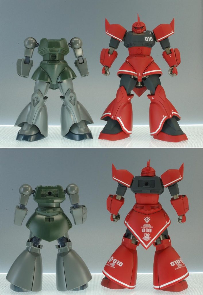 手持ちのHGUCゲルググのジャンクとですが比較を。リヤスカートの形状変更やボディでだいぶ伸びてるのがお分かりかと思います。