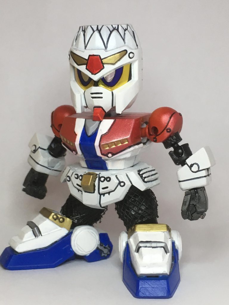 SDガンダム烈伝を参考にして、公孫瓚イージーエイトから足部分を使用。腕と胴体接続部はボールジョイントミニを使用して引き出し可能にしました。