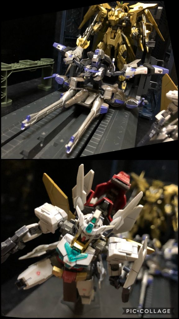 カザミ「ところでよお、ミーティアアーマーはどうしたよ？せっかくのレビューなのに装備しないんかよ。」ヒロト「....いきなり手の内を敵に見せる様な真似はしない。相手の戦力もまだハッキリしてないんだ。」カザミ「ああ、なるほどね。でもよ、ヤキン・ドゥーエの攻防戦って言ったらよ...。」ヒロト「そうだ。おそらく核ミサイルを止めるだけで無く、奴らが来る。」カザミ「ブルーコスモスの3馬鹿、ってヤツかよ。」ヒロト「....ああ。それだけならイイがな...。」カザミ「ん？そのコアガンダムⅡの腰に付いてるのってユーラヴェンのユニットじゃんか？」ヒロト「ああ。今から索敵を行う。」カザミ「どうだ？いるか？」ヒロト「.....ウィンダムの大群...。やはり核ミサイル装備だ。数は...、30といったところか。....それとは別に３機、前衛が来る。」カザミ「それって3馬鹿かよ！」