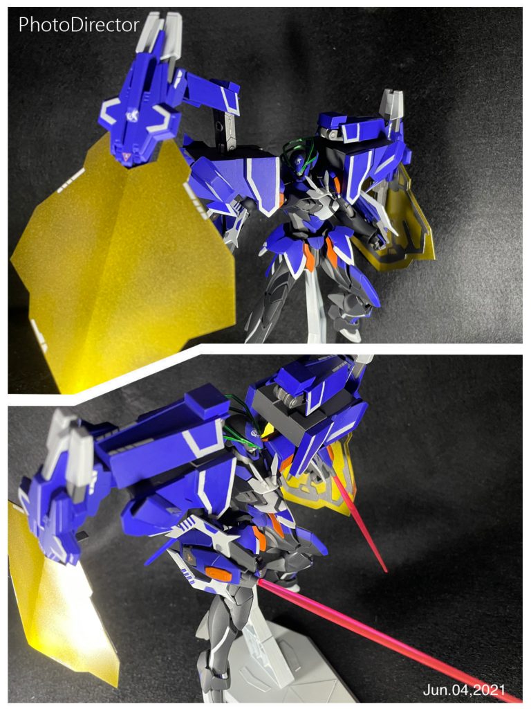 【BHシールド】防御に重点を置いたこの機体の主兵装の大型シールド。肩の増加装甲内にはアームが仕込んでありフレキシブルに可動する。またシールドは取り外すことで分離した箇所から【AGE-2ダブルバレット】のようにビーム刃を発生させることができる。【ビームバルカン/ビームサーベル】ボルト・ファランクス中央先端にあるビームバルカン。ビームサーベルとしての運用も可能。