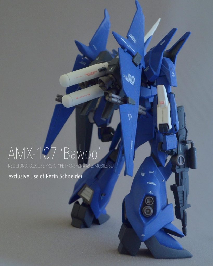 プロペラントタンクも15mm程度延長して、長めにしています。下部の羽も幅増し&延長で、大型化していて、背負いものも存在感出るように改修しています。