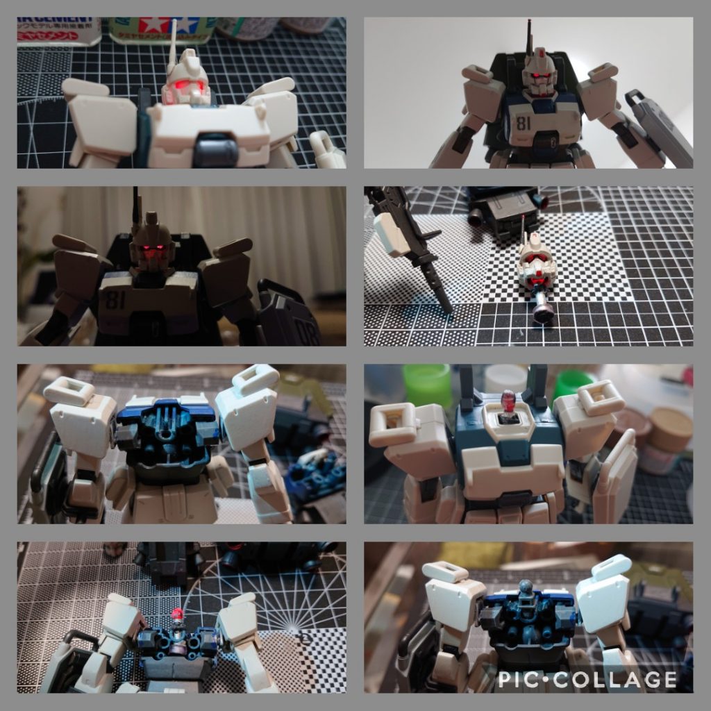 【ツインアイの発光表現について】ツインアイを発光させるため胴体部分に3ミリ程度の穴を開けました。そしておゆまると光硬化レジンを使ってポリキャップと同じ型をつくりミライトLEDの形状を首のポリキャップに近付けました(その後何度かレジン部分が破損or剥離してリカバリ大変でした😅)。また、ツインアイ側のパーツ(顔パーツ)もおゆまる&レジンで複製しました。そのままだとLEDが明るすぎて左上画像のように顔全体が赤くなってしまうので黒く裏塗りしたり、付属のシールも使い光が目以外から漏れにくくなるよう工夫しました👀✨やっぱり目が光るとテンションあがりますね😃🚨なお、首は元のポリキャップもはまるよう差し替え可能にしてあります。