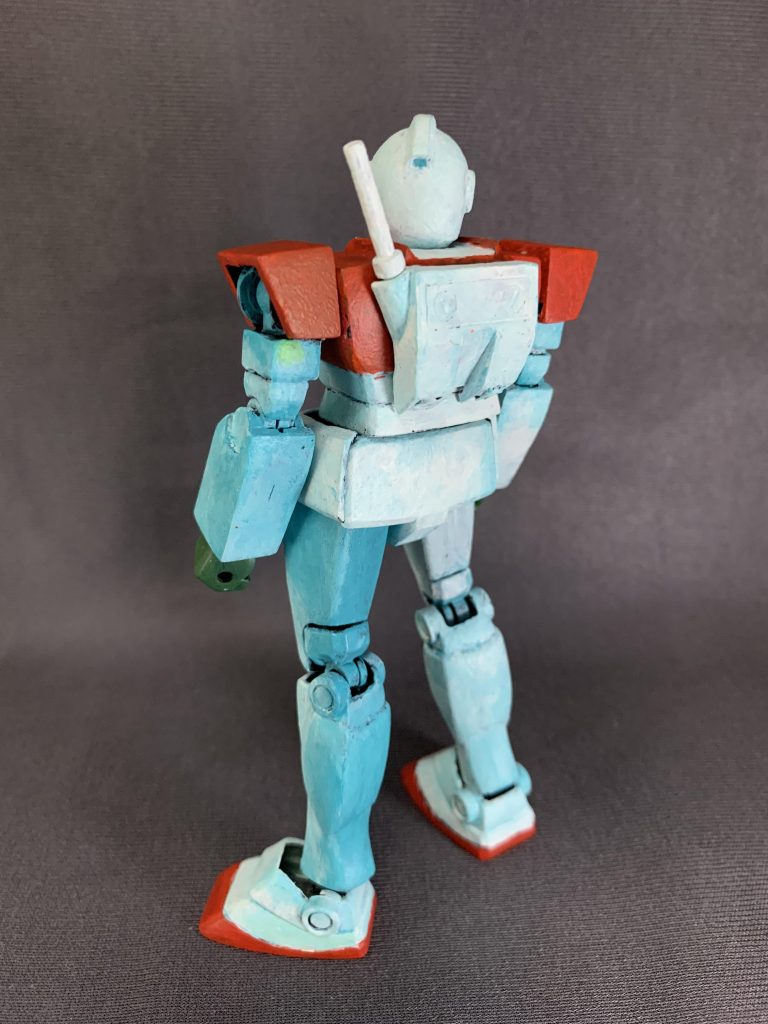 背面実はこのときにアクリル絵の具での塗装にもチャレンジしています。変な意識で謎の陰影をつけているので後ろから見ると変な配色になっていますw…もう少し勉強します