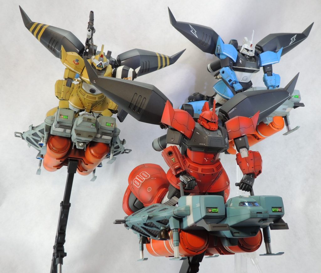 キマイラ隊第1小隊の編隊飛行です!今回のクサントスの完成に合わせて、89式ベースジャバー1機を追加製作しました。