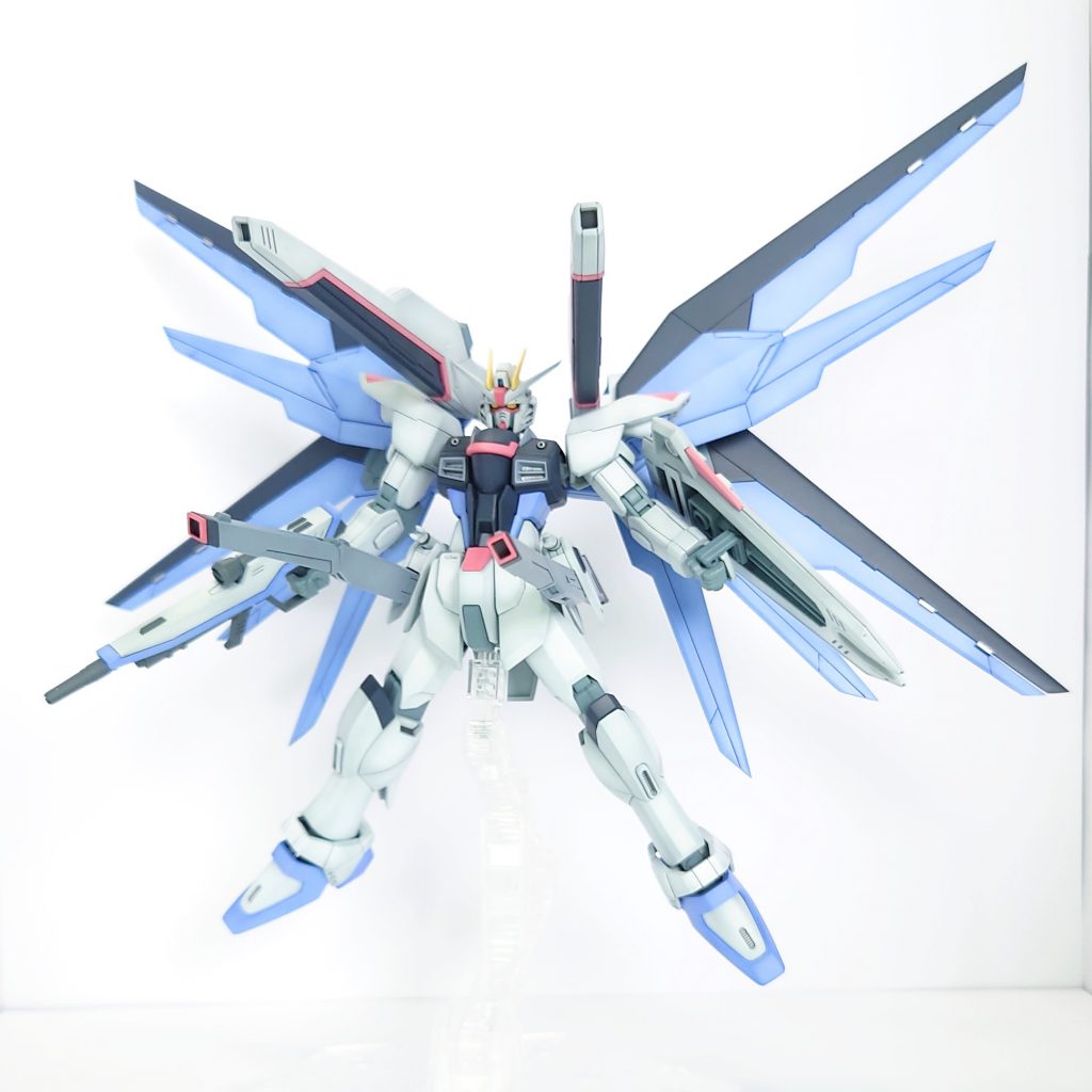 胸ダクト内部やスラスター、翼のディティールはシルバーで塗装してアクセントにしてます。