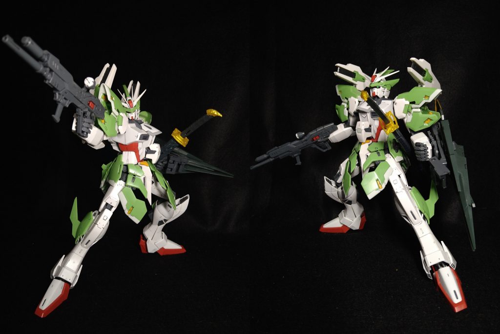 主武装のビームライフルに変更はかけず、従来の物を装備肩部固定武装のキャノン砲は安定した射撃ができる。主に迎撃戦で使用