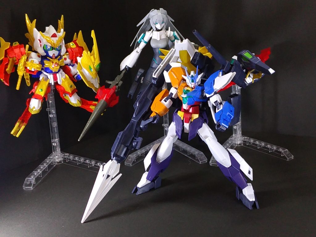 リバースガンダムを迎え撃つBUILD DiVERSヴァルキランダーはアバランチレックスバスターをメイはイージスナイトの槍と盾を装備。カザミは･･･メイを乗せて飛んでもらいます( ^-^)/(T-T )コアガンダムIIは手持ちのアーマーを組み合わせて「エクストラ リミテッド チェンジ！」しました。