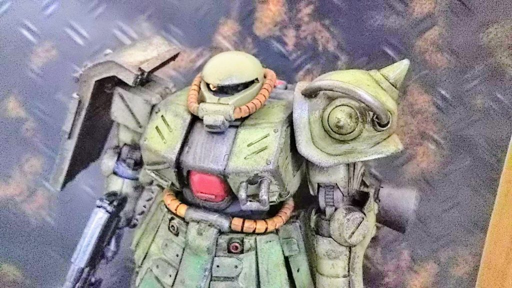 ファレホ筆塗り　パステルグリーン　ウェザリングカラーブラウン　焼鉄色スポンジポンポンです。