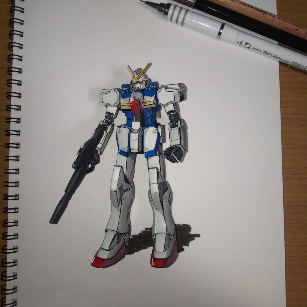 スケッチブックの上でフラッシュ撮影。このときに影色を追加で塗りました。