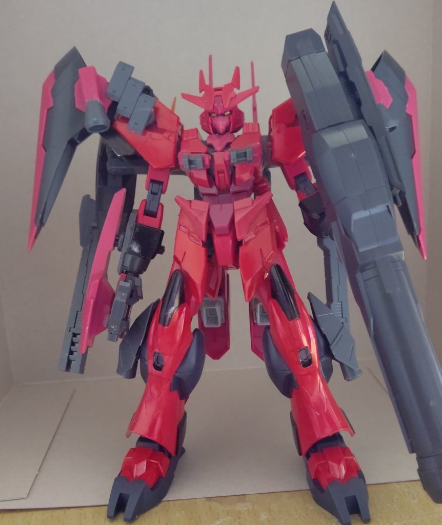 アニマリゼをベースに、ダークマター、アストレアF、フェイクνなどで改造。バズーカはレオパルドダヴィンチのガトリングの先端をガデッサのビーム砲の銃口に付け替えて改造。主人公機が青と白、親友機が赤と黒で対の色になるように油性マジックで無理矢理塗った結果、赤の色合いが部位によって変わってしまった。ﾅﾝﾃｺｯﾀｲ／(^o^)＼