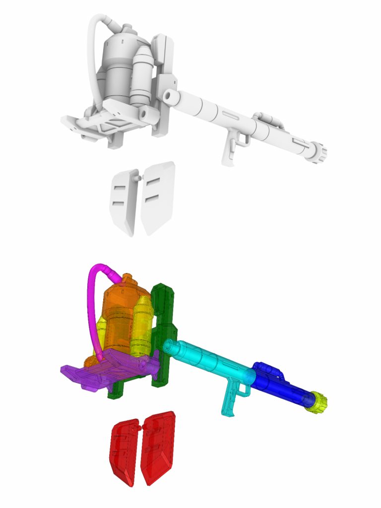 追加装備の一部。全て3DCAD及び3Dプリンターで製作しています。