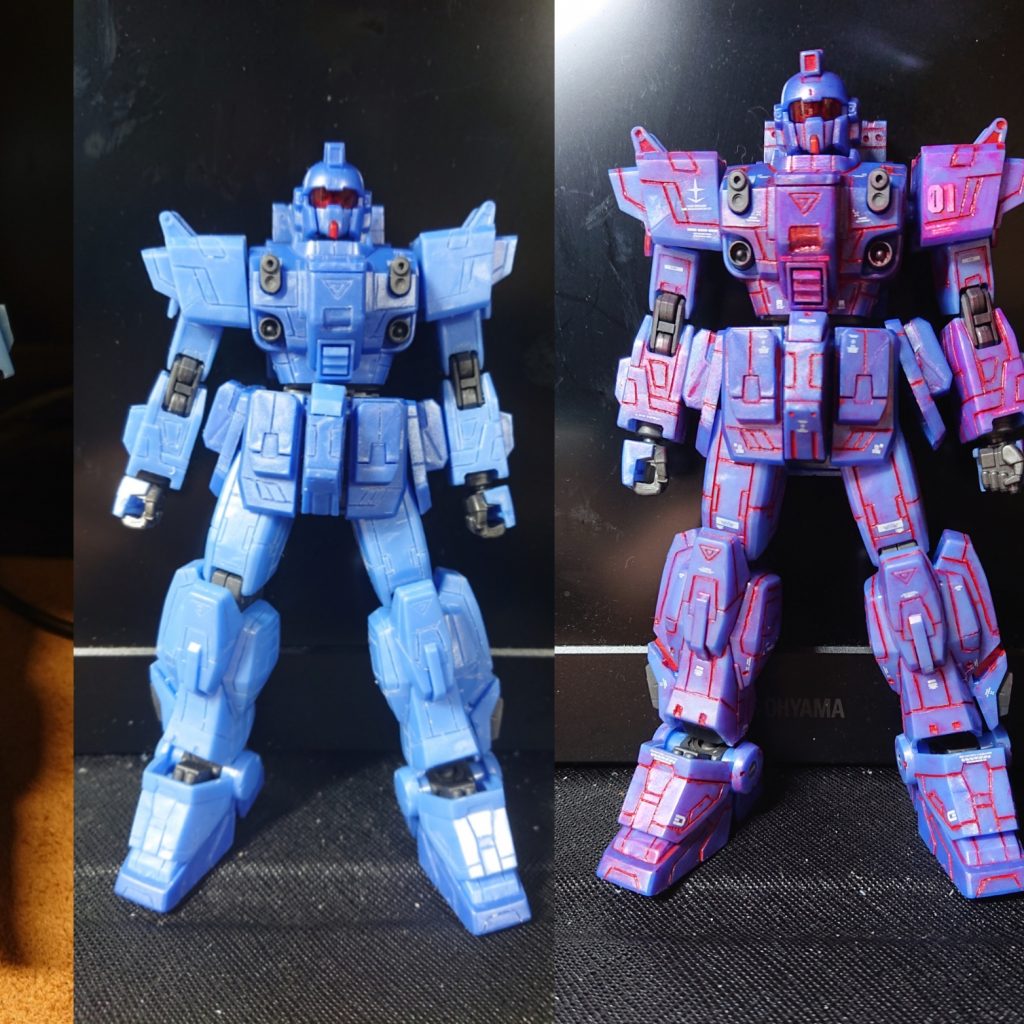 メタリックレッドでスミイレ。毒々しさが出てくる…デカールがトラブルで届かず…有り合わせでペタペタと。