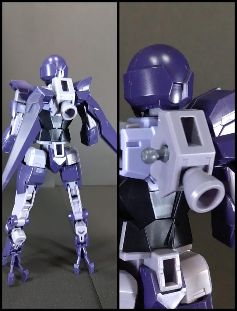 背中の翼はキットのままでも合体は可能ですがウォドムの後頭部に少し擦れてしまうので軸をボールデンアームズのボールジョイント(小)を使って可動範囲を広げました。翼側の穴は3mmより小さいので穴を広げています。