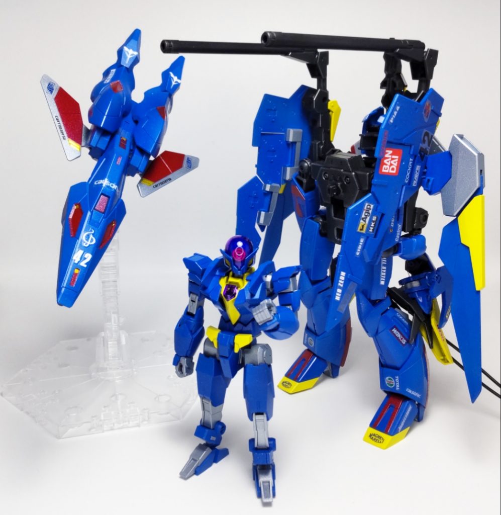アルス君ってヘルメット被ってる感じしてたのでエアレーサーになってもらいました。射撃特化アーマーとサポート機(予定外)になってます。エアレースの選手でもあるので、主スポンサーは「カルソニックカンセイ」、「ネオジオン」となっております。「42」の番号はバイクレース「MotoGP」好きの製作者が応援する選手の番号です。
