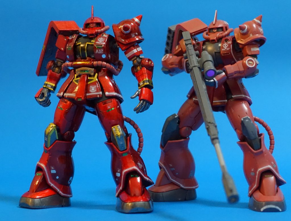 老眼がきつくなってきたので、そろそろ第三次ガンプラ卒業制作を、と考える中に候補となったのが オリジンのシャアザクか、C-5ザク。出来がすごくいいのは、長男の組み立てたものを見て確認済み。「よっしゃ、これをゴージャスに作って、卒業だ」と意気込んで、MGサザビーのようにキャンディ筆塗り全塗装という縄文式作成術で臨むことに。