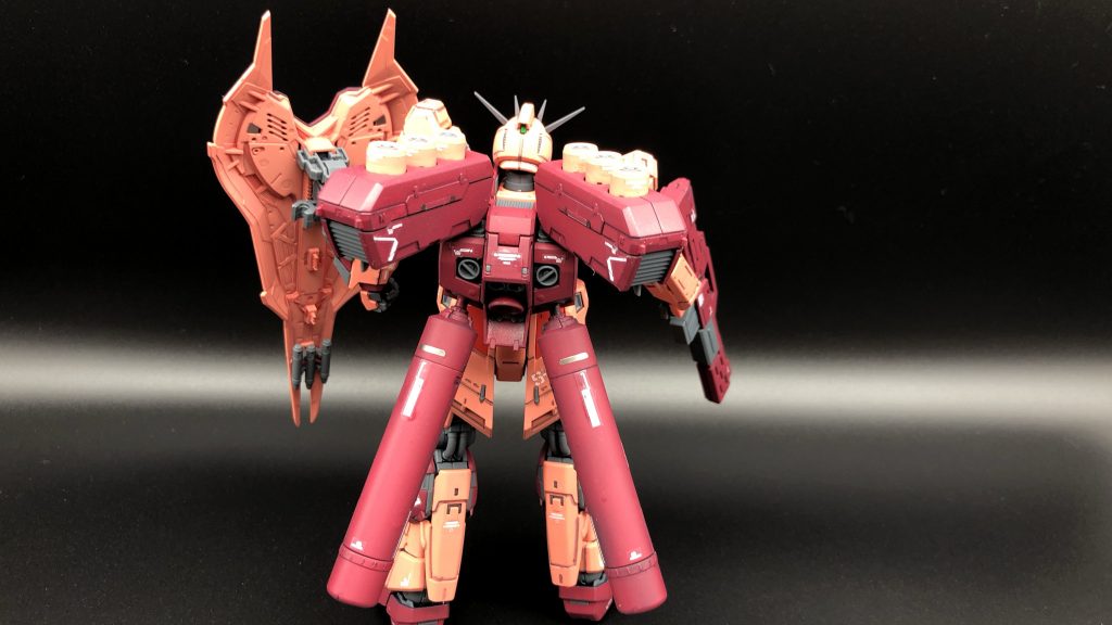 後ろからバックパックがサザビーのものなのでかなり大きさを感じますがプロぺラントタンクがいいですね🥲✨