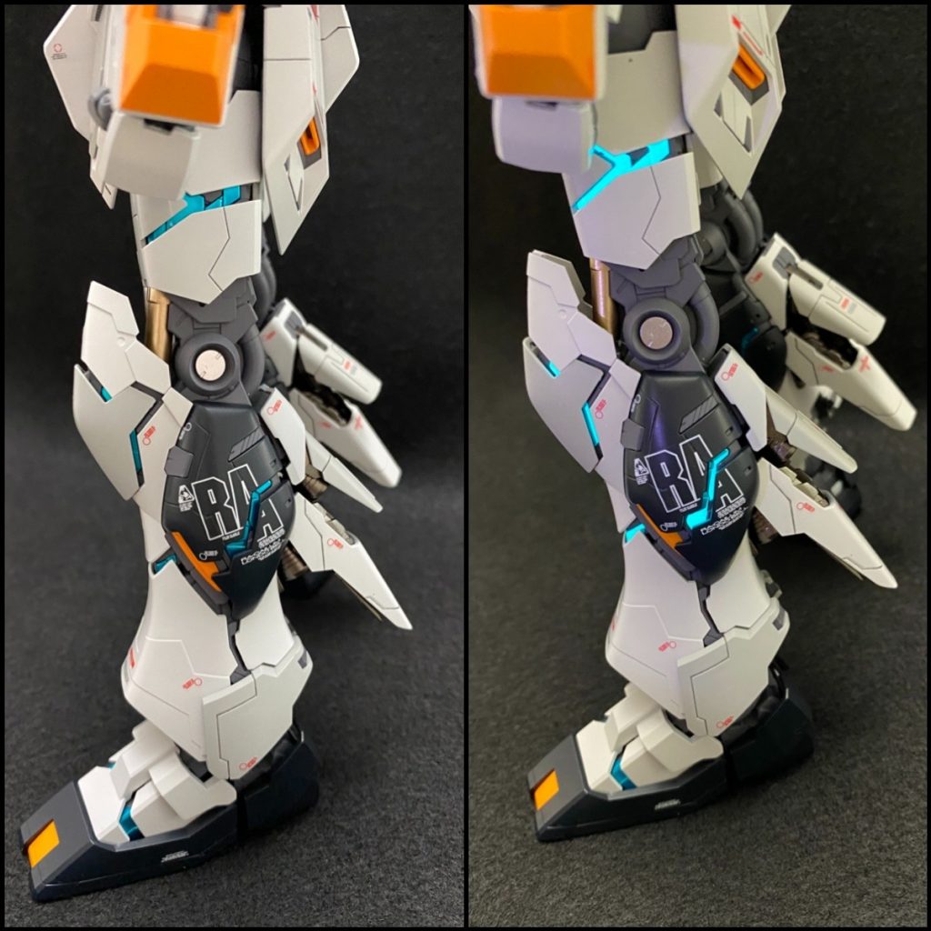 ふくらはぎのRAのロゴがカッコ良い。蛍光塗料のおかげで、思ったより内部から発光してるように見えます。