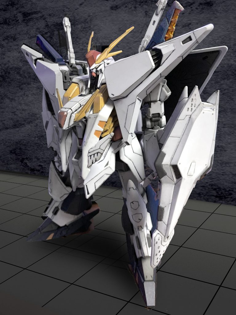 本編では受領直後の機体なので、ウエザリングではなく清潔感を重視。白い機体を活かす陰影を強調した撮影と、アニメ的に見えるストロボ撮影の二種類で。改造はなし。