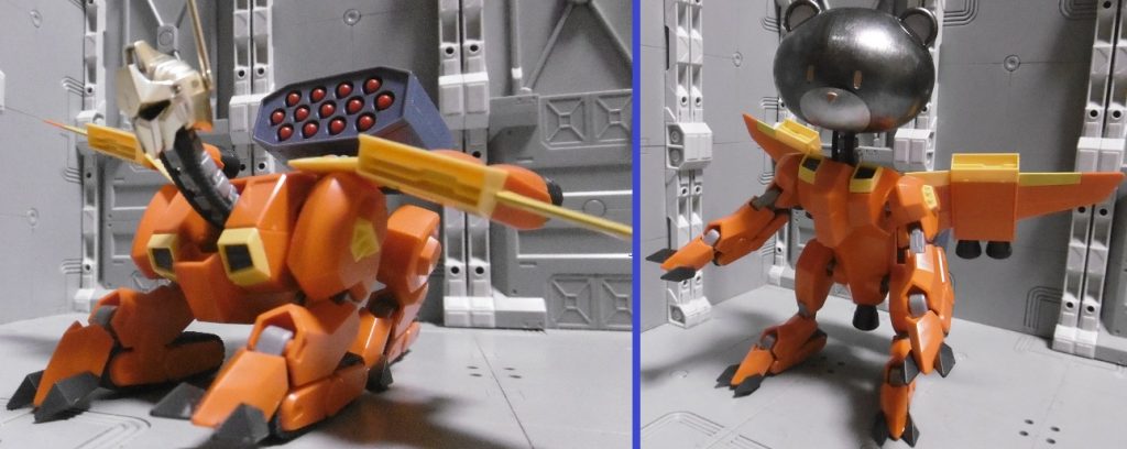 3mm軸接続なら旧HGUC百式やハロプラのハロ。ボールジョイント接続ならプチッガイくらいしか選択肢がありません。百式では小さすぎ、ハロだと機械獣化。プチッガイなら怪獣に。よって今回で頭部を交換しなかった理由は、消去法によるもの。