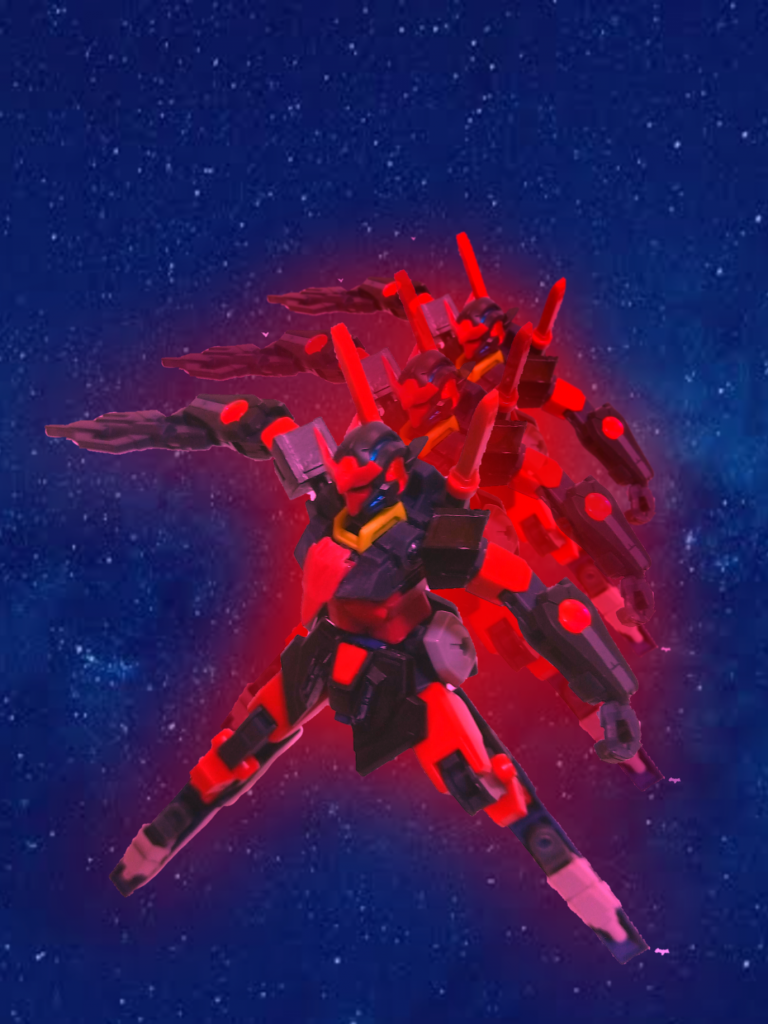 トランザムシステム本機は太陽炉を搭載しているため、トランザムが可能。ドッキング前に決着をつけてしまおう、ということで太陽炉が搭載されました。