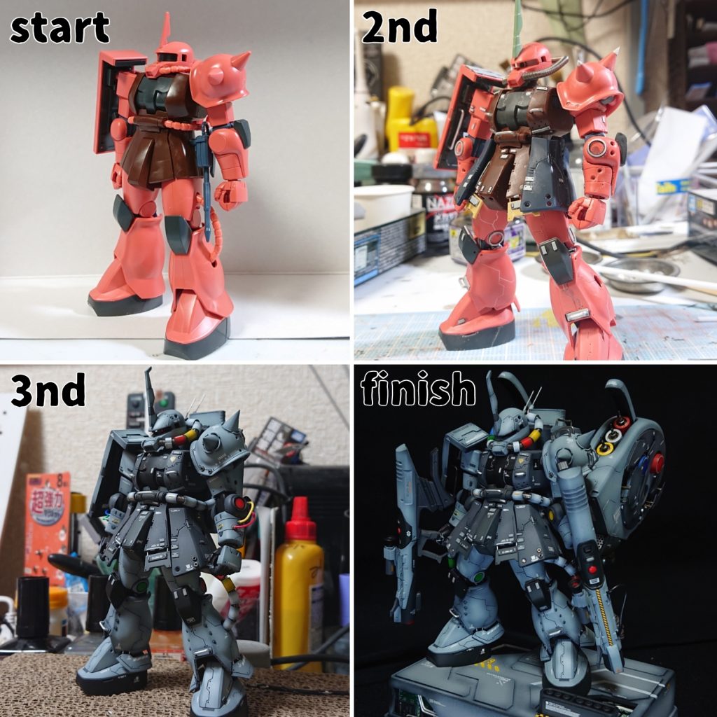 使用キットは『HGUC シャア専用ザク』です！全身の稼働域の向上、プロポーションの改良をしてボリュームアップをしています。