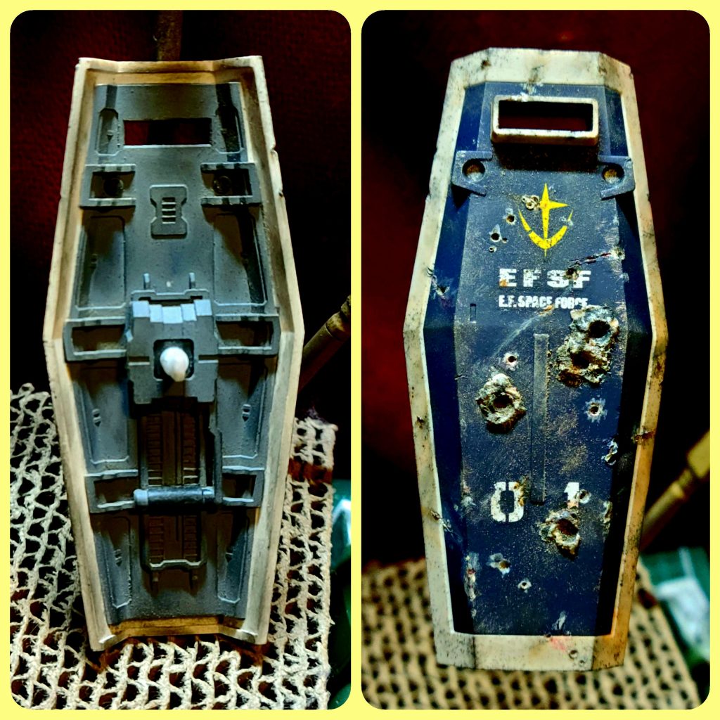 シールドは付かないので、ジム系のジャンクから取ってきて、裏だけ塗って、ダメージ加工とウェザリングで仕上げました。